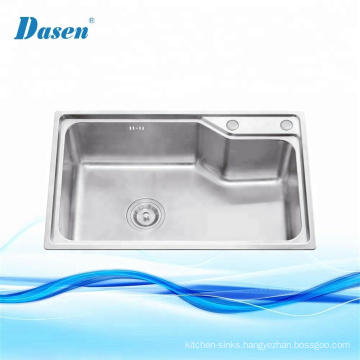 Stainless steel polygon single bowl kitchen sink with two holes